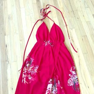Red floral maxi dress NWT with low back Size S